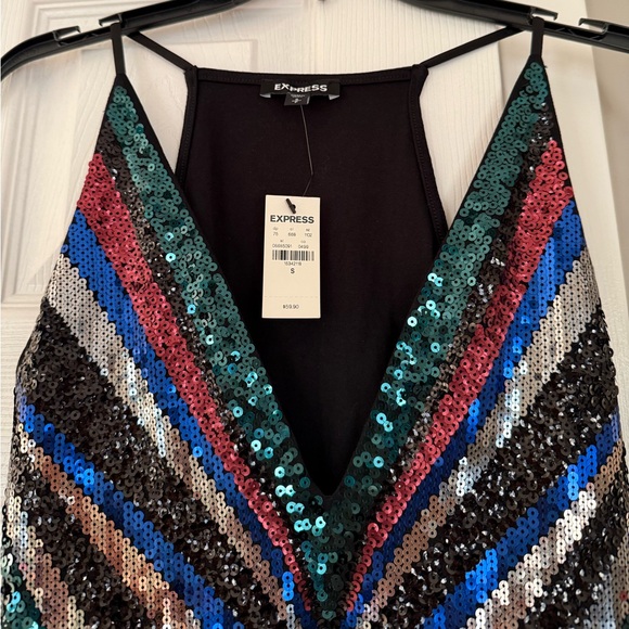 EXPRESS Holiday Multi Color Sequins Bodysuit Festival Coachella - Picture 2 of 10
